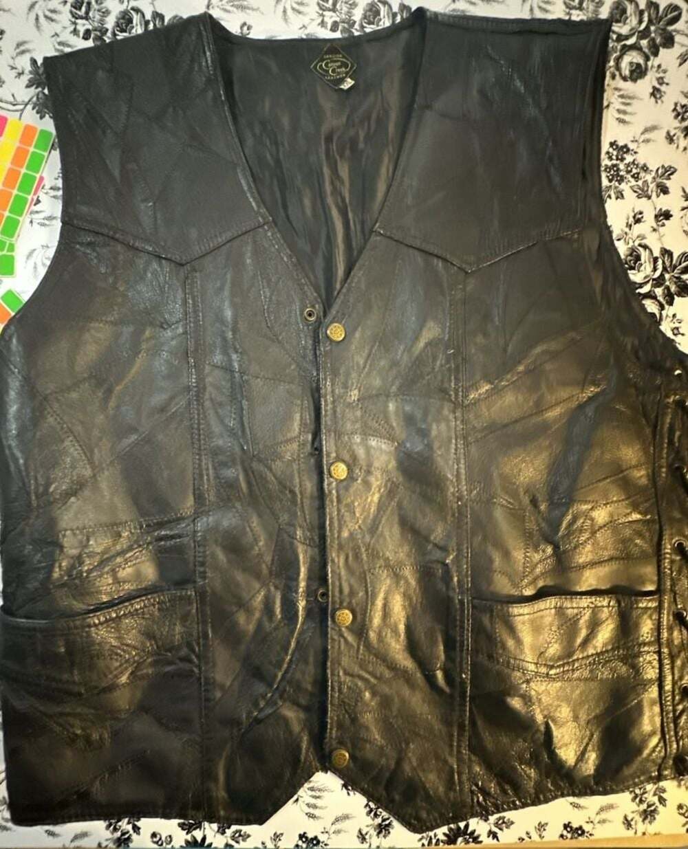 Canyon Creek Genuine Leather Patchwork Biker Vest XXL
